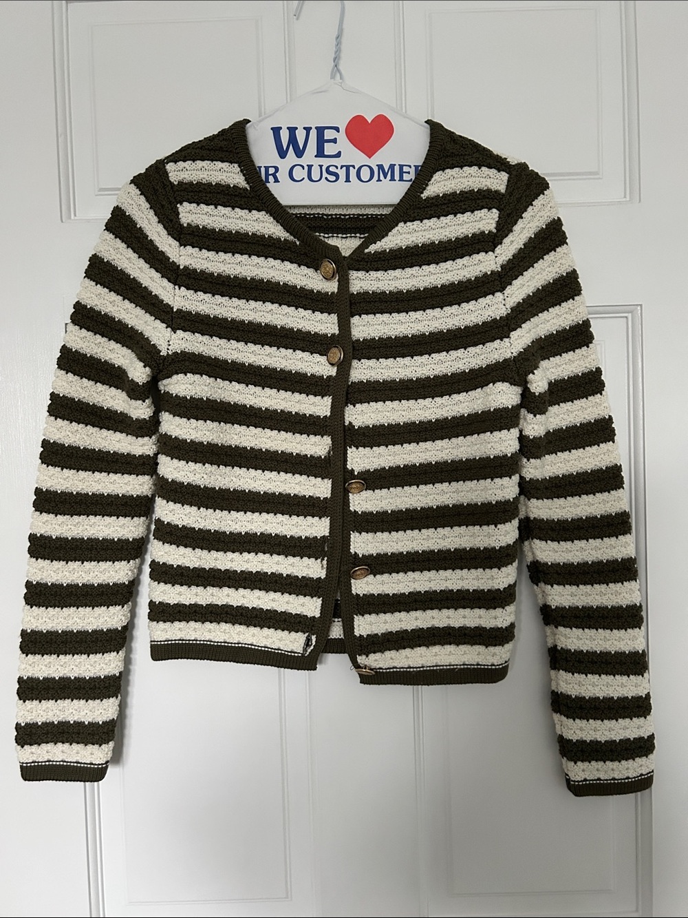 Mango Striped Button-Front Cardigan - Cream & Dark Green